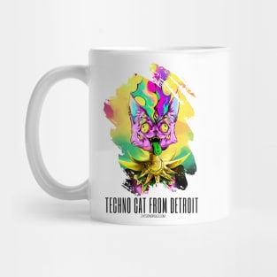 Techno cat from Detroit - My parties start on Sundays - Catsondrugs.com - rave, edm, festival, techno, trippy, music, 90s rave, psychedelic, party, trance, rave music, rave krispies, rave flyer Mug